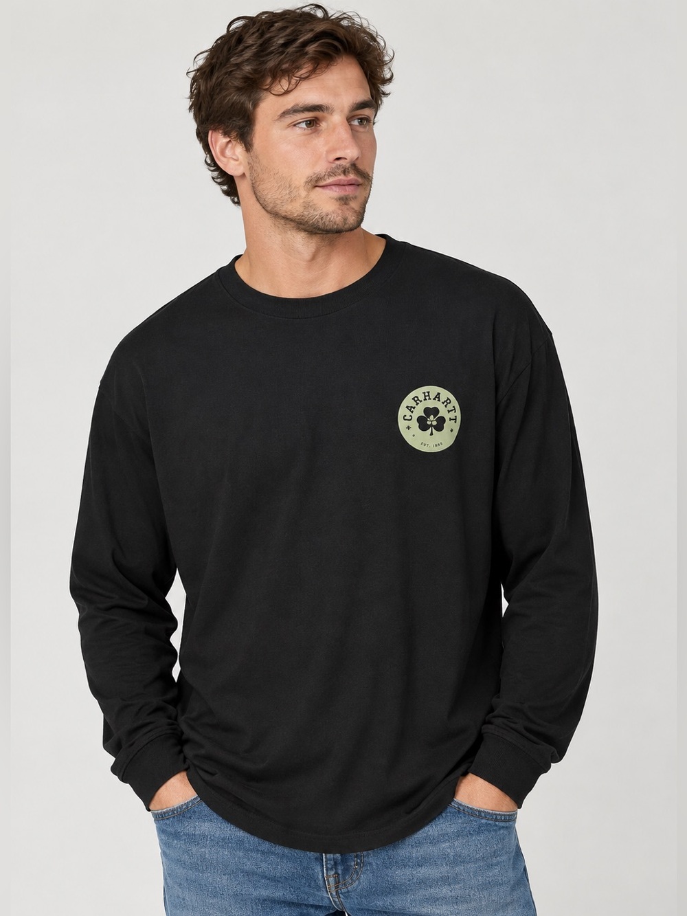 Carhartt 2XL Tall Black Shamrock Graphic Long Sleeve T-Shirt 27x34